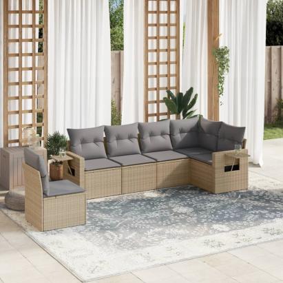 Set canapele de grădină cu perne, 6 piese, bej, poliratan GartenMobel Dekor