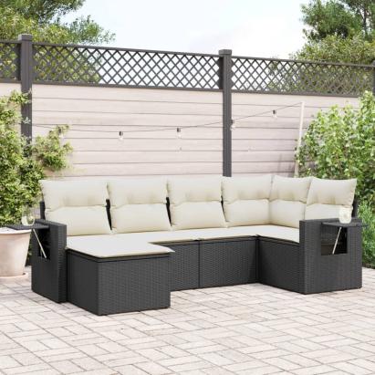 Set mobilier de grădină cu perne, 6 piese, negru, poliratan GartenMobel Dekor