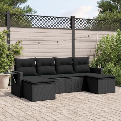 Set mobilier de grădină cu perne, 6 piese, negru, poliratan GartenMobel Dekor