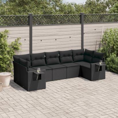Set canapele de grădină cu perne, 7 piese, negru, poliratan GartenMobel Dekor
