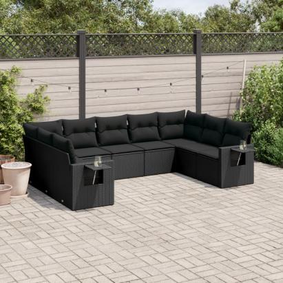 Set mobilier de grădină cu perne, 9 piese, negru, poliratan GartenMobel Dekor