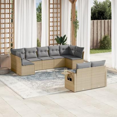 Set canapele de grădină, 9 piese, cu perne, bej, poliratan GartenMobel Dekor