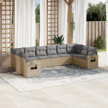 Set canapele de grădină cu perne, 10 piese, bej, poliratan GartenMobel Dekor