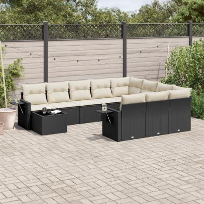 Set canapele de grădină cu perne, 11 piese, negru, poliratan GartenMobel Dekor