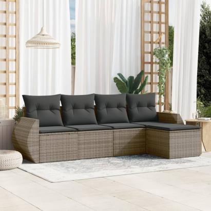 Set canapea de grădină cu perne, 5 piese, gri, poliratan GartenMobel Dekor