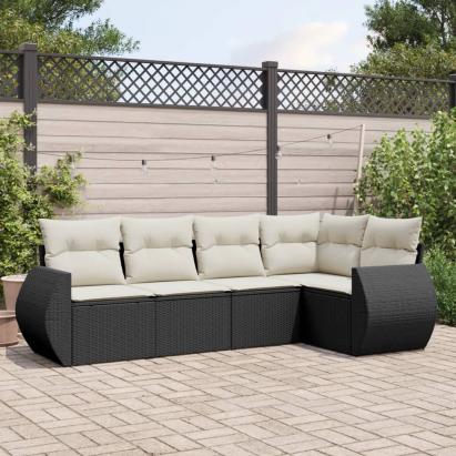 Set mobilier de grădină cu perne, 5 piese, negru, poliratan GartenMobel Dekor