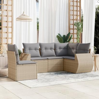 Set canapele de grădină cu perne, 5 piese, bej, poliratan GartenMobel Dekor