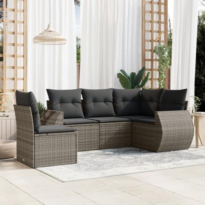 Set canapea de grădină cu perne, 5 piese, gri, poliratan GartenMobel Dekor