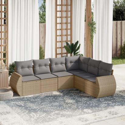 Set canapele de grădină cu perne, 6 piese, bej, poliratan GartenMobel Dekor