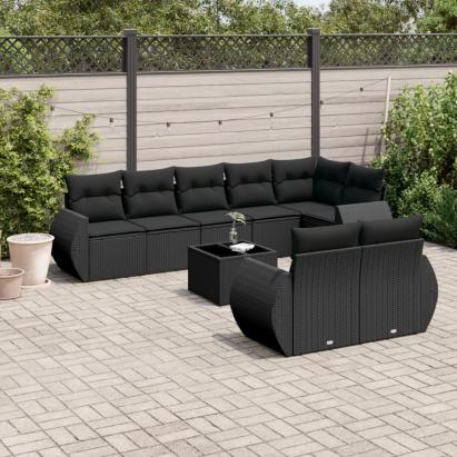 Set mobilier de grădină cu perne, 9 piese, negru, poliratan GartenMobel Dekor