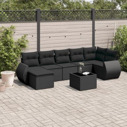 Set mobilier de grădină cu perne, 8 piese, negru, poliratan GartenMobel Dekor