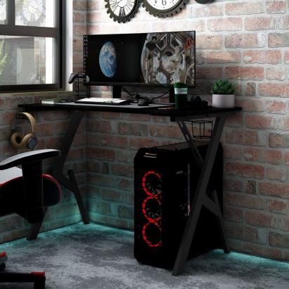 Birou de gaming cu picioare în formă de Y, negru, 90x60x75 cm GartenMobel Dekor