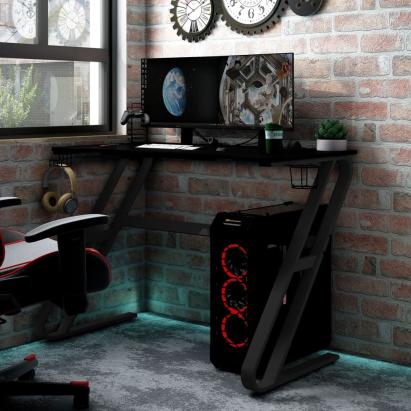 Birou de gaming cu picioare în formă de ZZ, negru, 90x60x75 cm GartenMobel Dekor