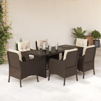 Set mobilier de grădină cu perne, 7 piese, maro, poliratan GartenMobel Dekor