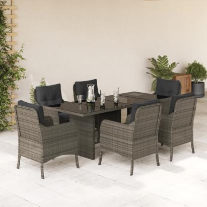Set mobilier de grădină cu perne, 7 piese, gri, poliratan GartenMobel Dekor