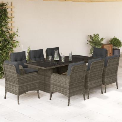 Set mobilier grădină cu perne, 9 piese, gri, poliratan GartenMobel Dekor