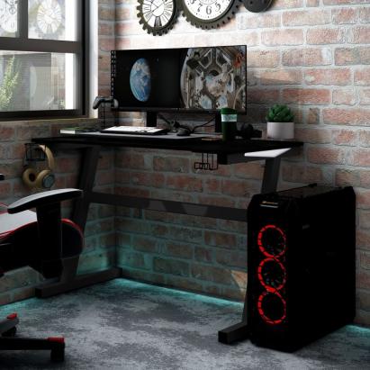 Birou de gaming LED cu picioare în formă de Z negru 90x60x75 cm GartenMobel Dekor
