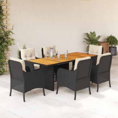 Set mobilier de grădină cu perne, 7 piese, negru, poliratan GartenMobel Dekor