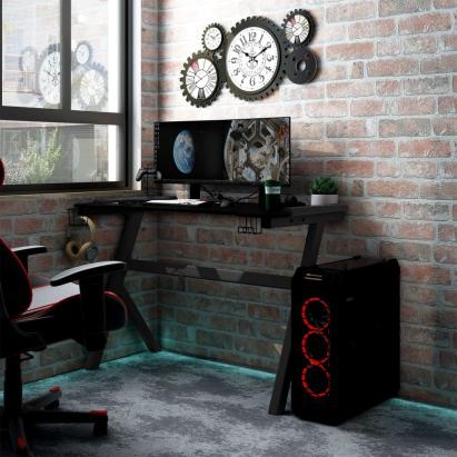 Birou de gaming cu picioare formă Y, negru, 110x60x75 cm, LED GartenMobel Dekor