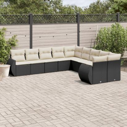 Set canapele de grădină cu perne, 10 piese, negru, poliratan GartenMobel Dekor
