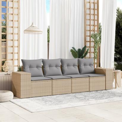 Set canapele de grădină, 4 piese, cu perne, bej, poliratan GartenMobel Dekor