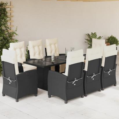 Set mobilier de grădină cu perne, 9 piese, negru, poliratan GartenMobel Dekor