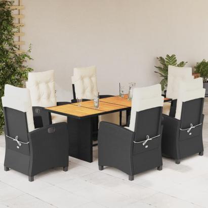 Set mobilier de grădină cu perne, 7 piese, negru, poliratan GartenMobel Dekor