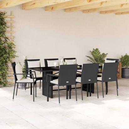 Set mobilier de grădină cu perne, 9 piese, negru, poliratan GartenMobel Dekor