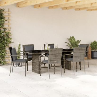 Set mobilier de grădină cu perne, 7 piese, gri, poliratan GartenMobel Dekor