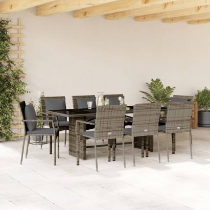 Set mobilier grădină cu perne, 9 piese, gri, poliratan GartenMobel Dekor