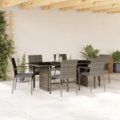 Set mobilier de grădină cu perne, 7 piese, gri, poliratan GartenMobel Dekor