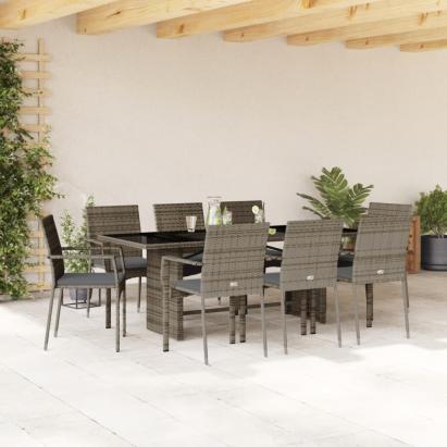 Set mobilier grădină cu perne, 9 piese, gri, poliratan GartenMobel Dekor