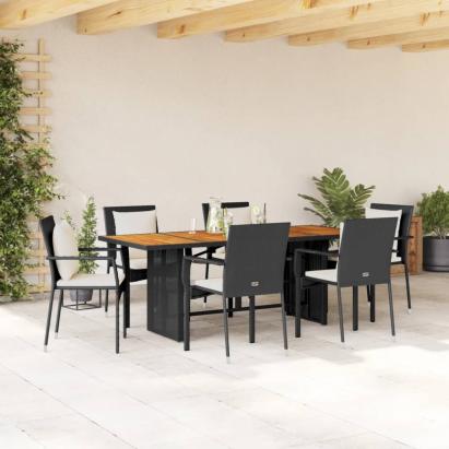 Set mobilier de grădină cu perne, 7 piese, negru, poliratan GartenMobel Dekor