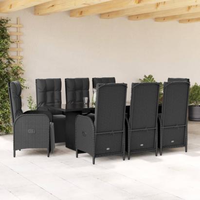 Set mobilier de grădină cu perne, 9 piese, negru, poliratan GartenMobel Dekor