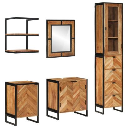 Set mobilier de baie, 5 piese, fier și lemn masiv de acacia GartenMobel Dekor