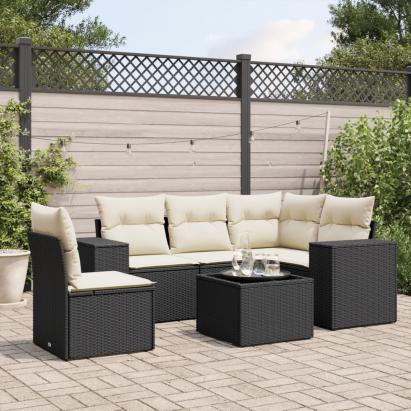 Set mobilier de grădină cu perne, 6 piese, negru, poliratan GartenMobel Dekor