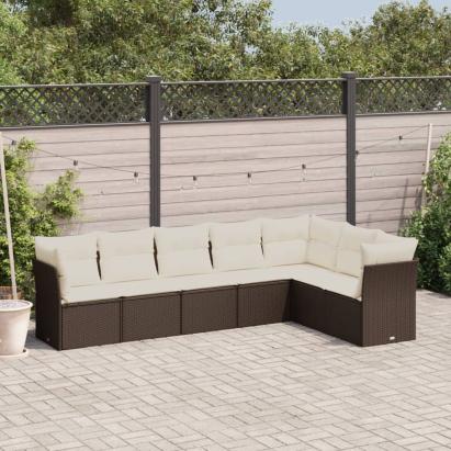 Set canapele de grădină cu perne, 7 piese, maro, poliratan GartenMobel Dekor