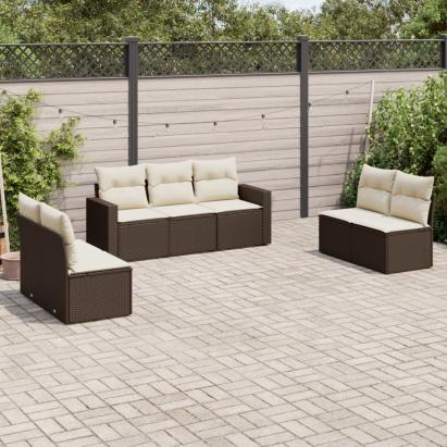 Set canapele de grădină cu perne, 7 piese, maro, poliratan GartenMobel Dekor