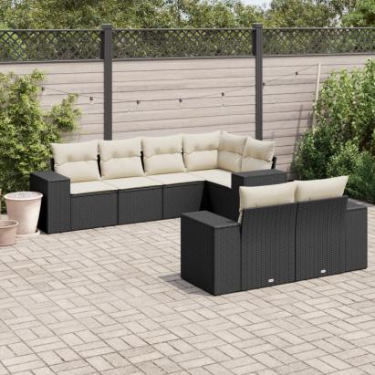 Set canapele de grădină cu perne, 7 piese, negru, poliratan GartenMobel Dekor