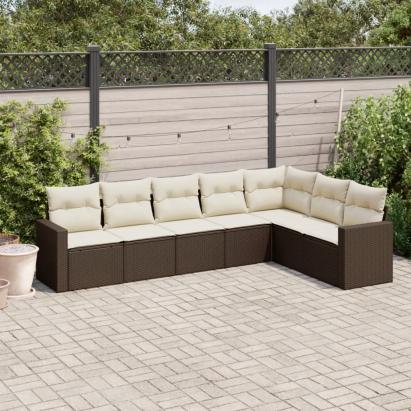 Set canapele de grădină cu perne, 7 piese, maro, poliratan GartenMobel Dekor