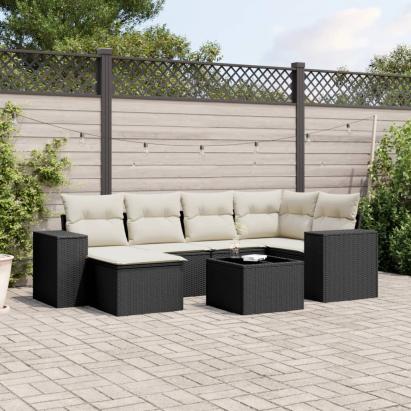 Set canapele de grădină cu perne, 7 piese, negru, poliratan GartenMobel Dekor