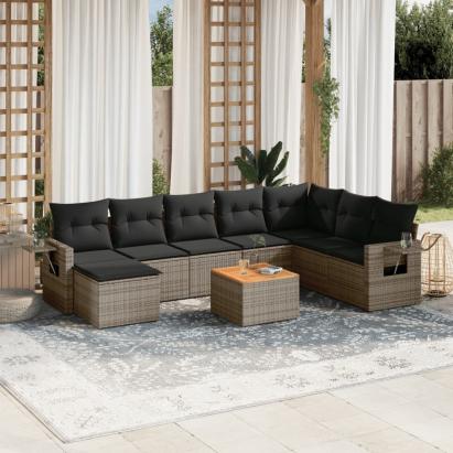 Set canapele de grădină, 9 piese, cu perne, gri, poliratan GartenMobel Dekor