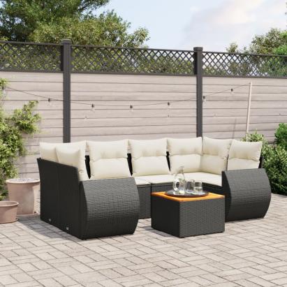 Set canapele de grădină cu perne, 7 piese, negru, poliratan GartenMobel Dekor