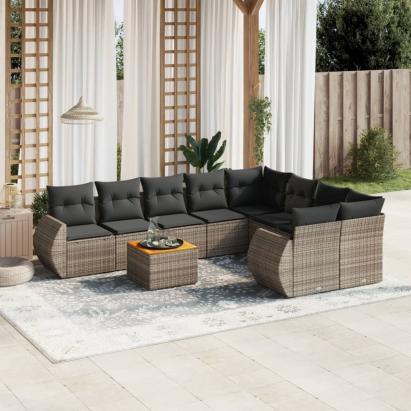 Set canapele de grădină, 9 piese, cu perne, gri, poliratan GartenMobel Dekor