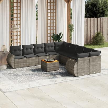 Set canapele de grădină cu perne, 11 piese, gri, poliratan GartenMobel Dekor