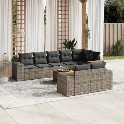 Set canapele de grădină, 9 piese, cu perne, gri, poliratan GartenMobel Dekor