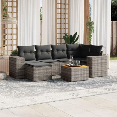 Set canapele de grădină, 7 piese, cu perne, gri, poliratan GartenMobel Dekor