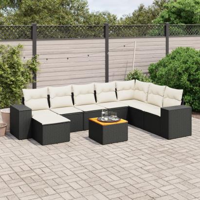 Set mobilier de grădină cu perne, 9 piese, negru, poliratan GartenMobel Dekor