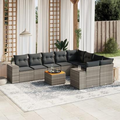 Set mobilier de grădină cu perne, 10 piese, gri, poliratan GartenMobel Dekor