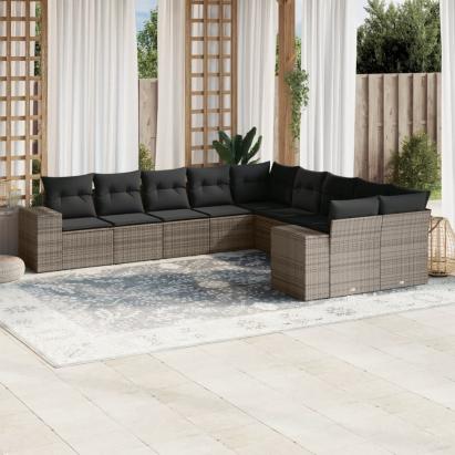 Set mobilier de grădină cu perne, 10 piese, gri, poliratan GartenMobel Dekor